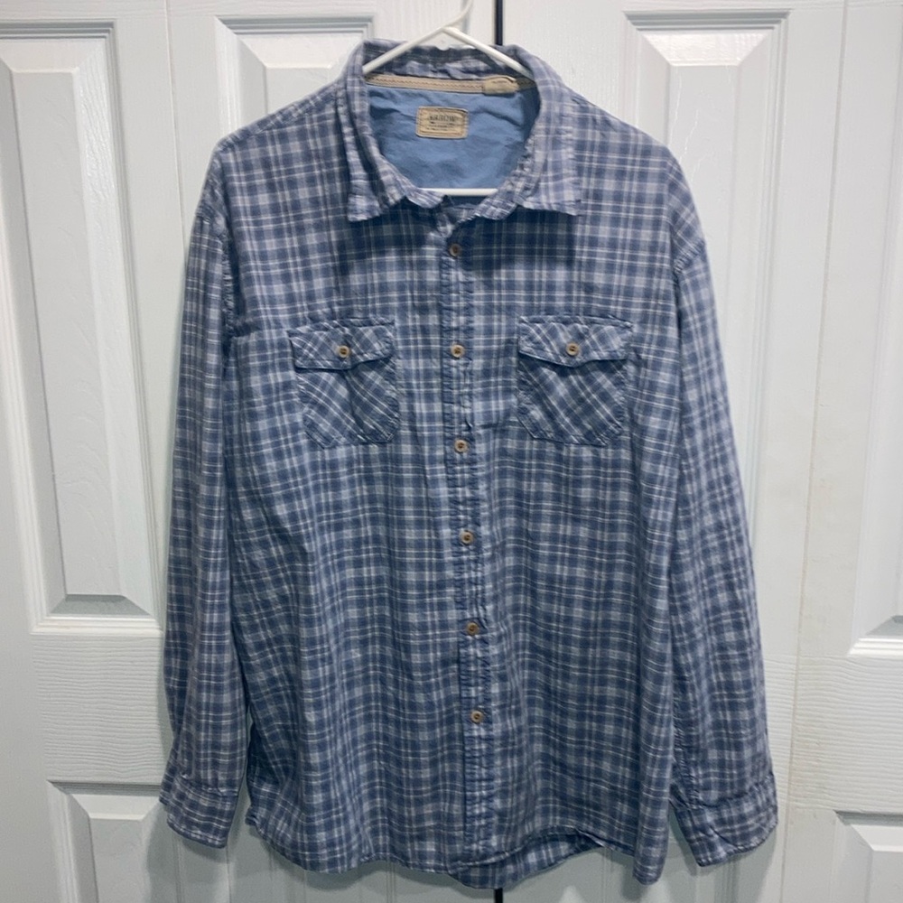 Men arrow blue and white striped plaid shirt size XXL
